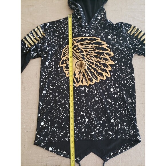 CARBON BOY'S Large Black Hoodie w/Gold Indian Chief 100% Cotton Drawstring Tie - Picture 11 of 13